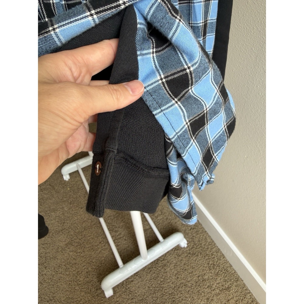 Pilcro x Anthropologie Contrast Flannel Plaid Sweatshirt Blue Black Womens S - Picture 5 of 9